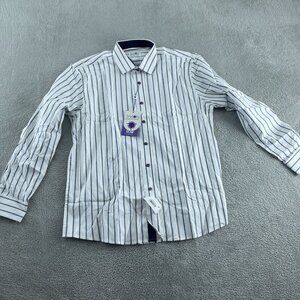 Tayion Mens White & Navy Striped Button-Up Shirt L NWT 2780